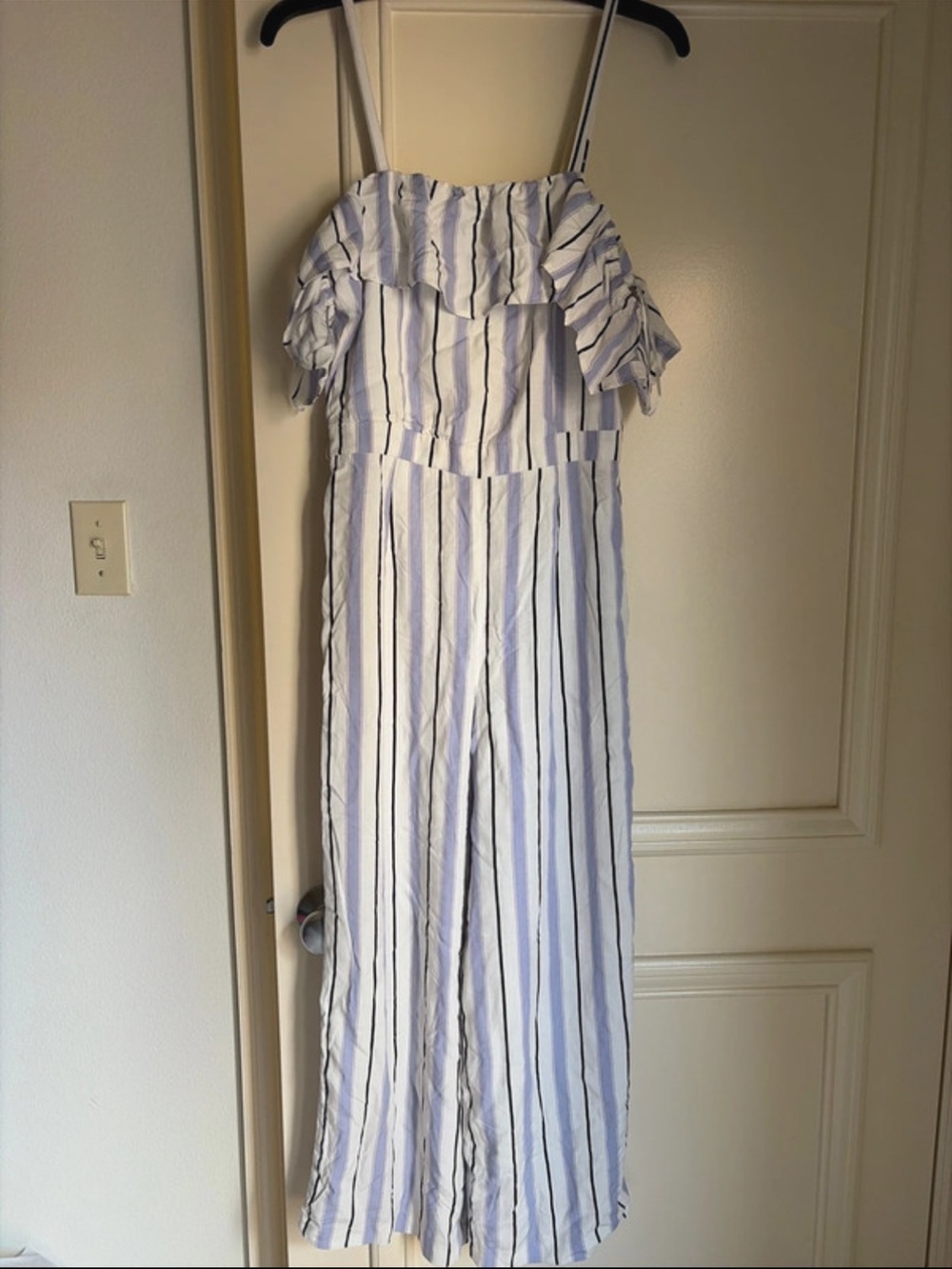 NWT Striped Off-Shoulder Jumpsuit in Light Blue and White